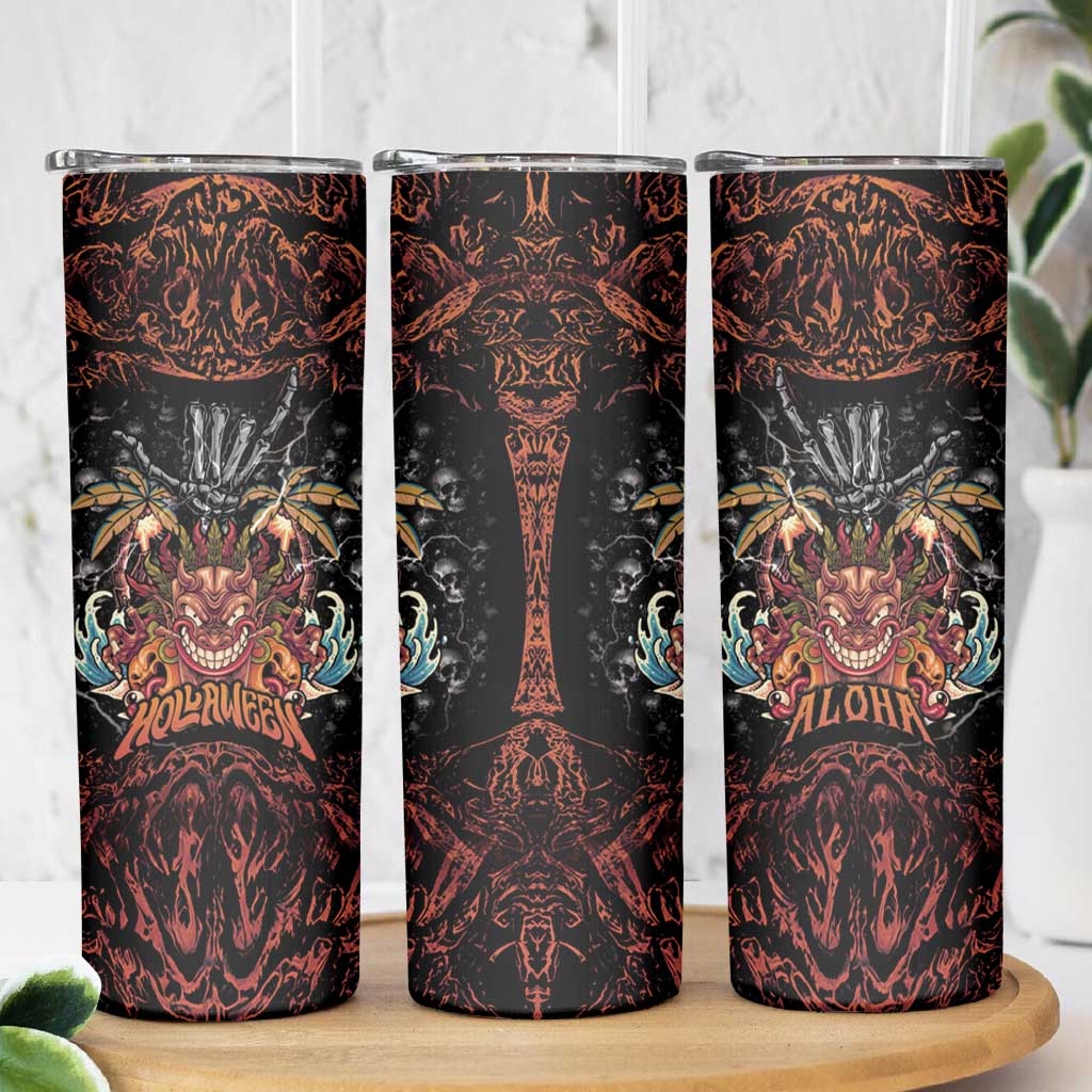 Aloha Halloween Skinny Tumbler Horror Tiki Heavy Metal Style - Wonder Print Shop