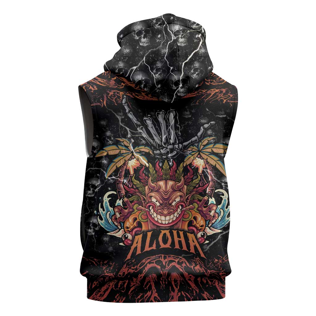 Aloha Halloween Sleeveless Hoodie Horror Tiki Heavy Metal Style - Wonder Print Shop