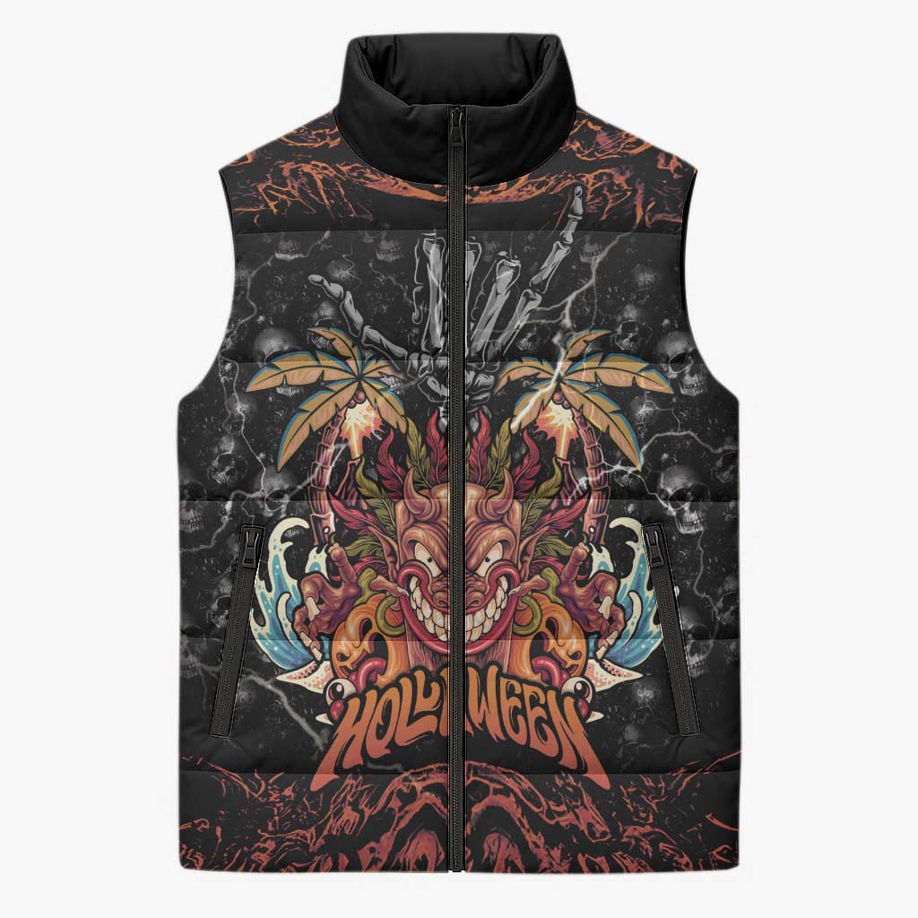 Aloha Halloween Sleeveless Puffer Jacket Horror Tiki Heavy Metal Style - Wonder Print Shop