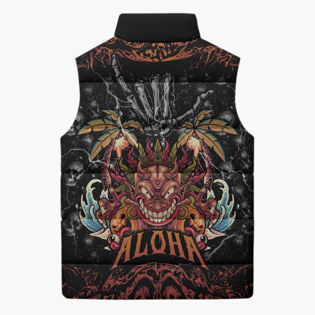 Aloha Halloween Sleeveless Puffer Jacket Horror Tiki Heavy Metal Style - Wonder Print Shop
