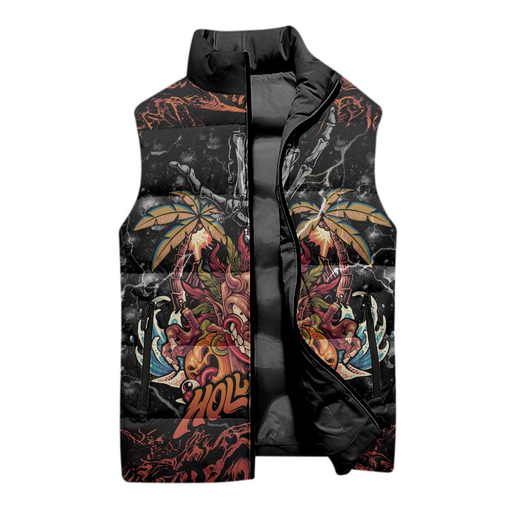 Aloha Halloween Sleeveless Puffer Jacket Horror Tiki Heavy Metal Style - Wonder Print Shop