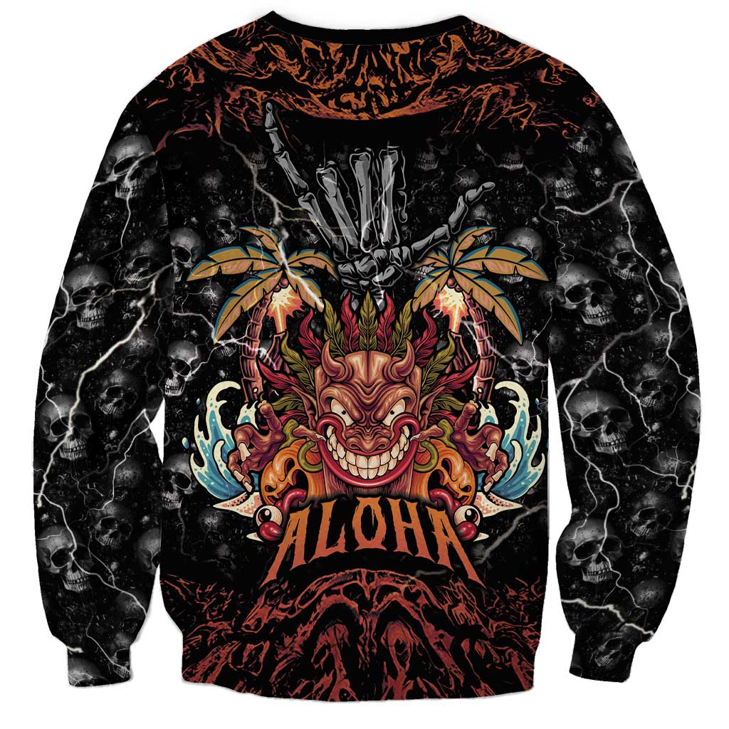 Aloha Halloween Sweatshirt Horror Tiki Heavy Metal Style - Wonder Print Shop