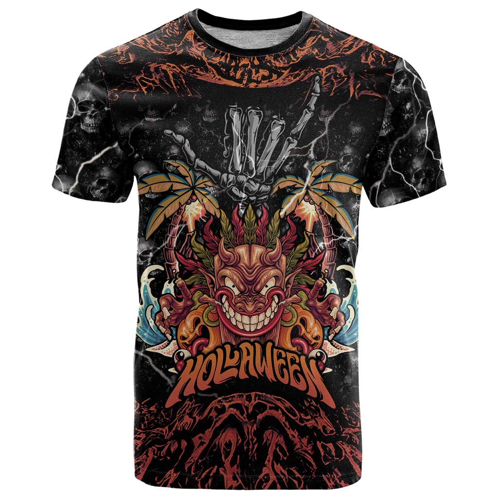 Aloha Halloween T Shirt Horror Tiki Heavy Metal Style - Wonder Print Shop