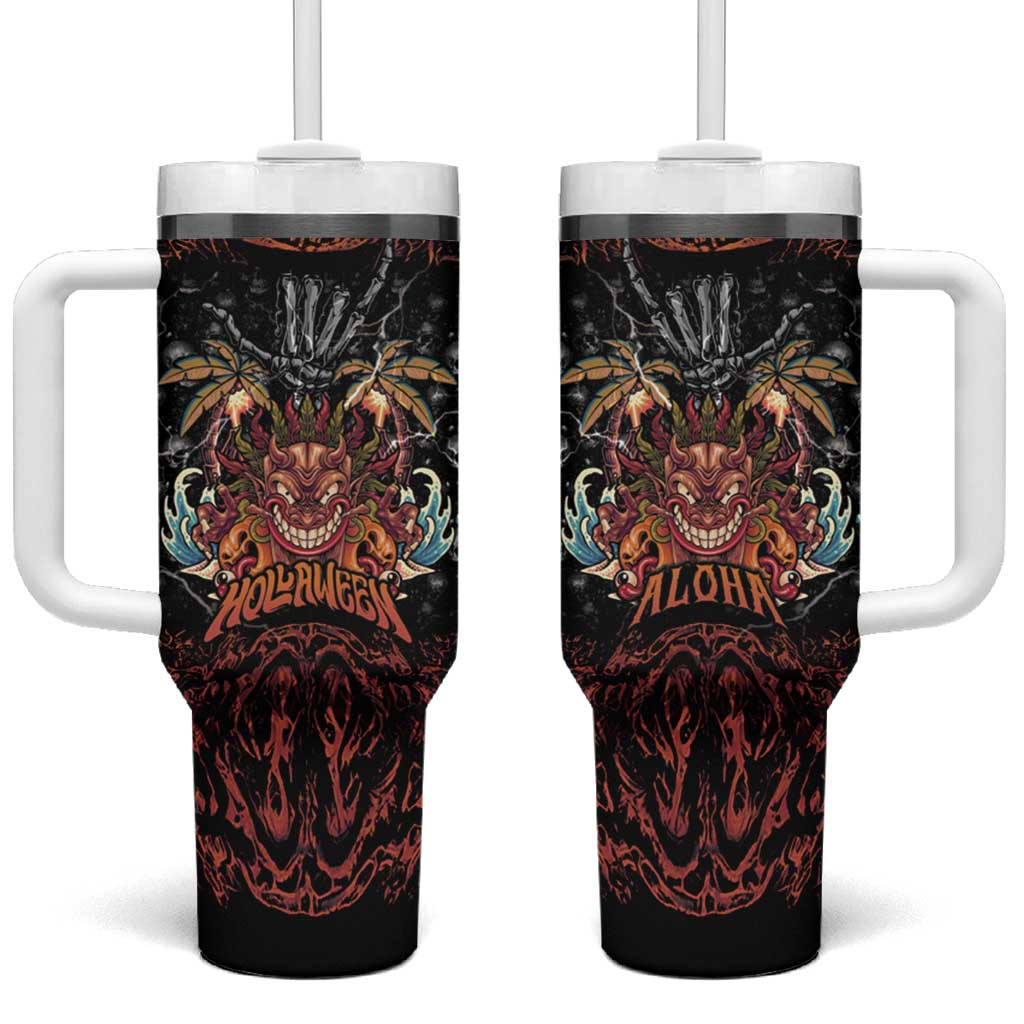 Aloha Halloween Tumbler With Handle Horror Tiki Heavy Metal Style - Wonder Print Shop