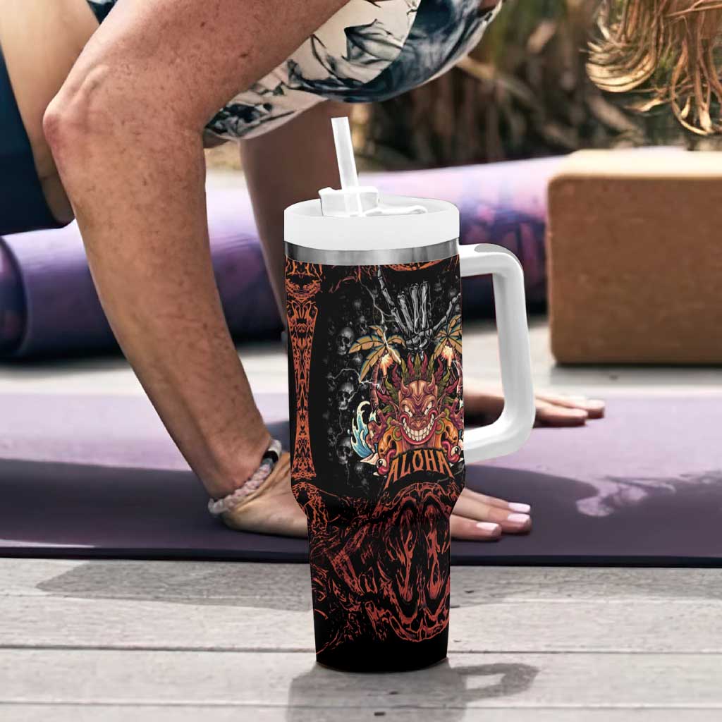 Aloha Halloween Tumbler With Handle Horror Tiki Heavy Metal Style - Wonder Print Shop