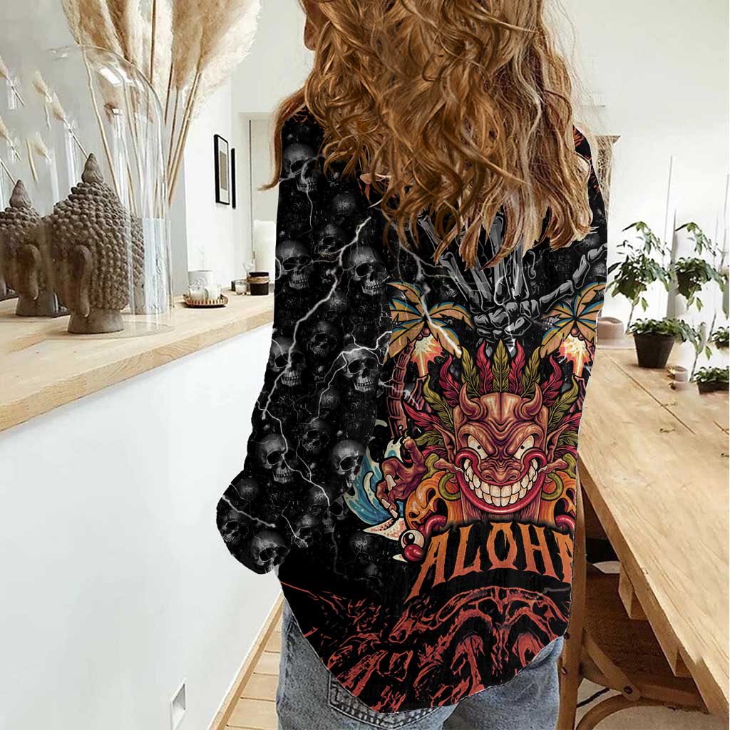 Aloha Halloween Women Casual Shirt Horror Tiki Heavy Metal Style - Wonder Print Shop