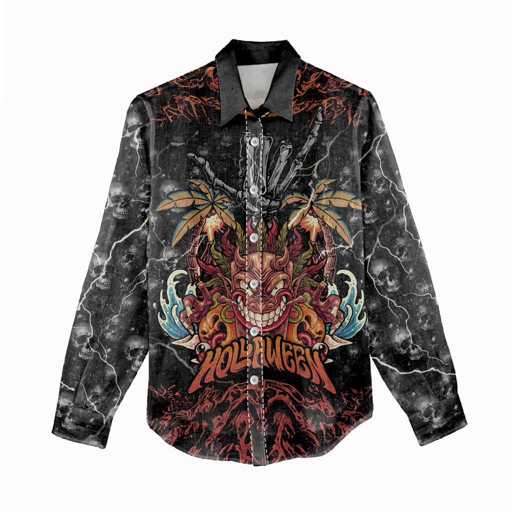 Aloha Halloween Women Casual Shirt Horror Tiki Heavy Metal Style - Wonder Print Shop