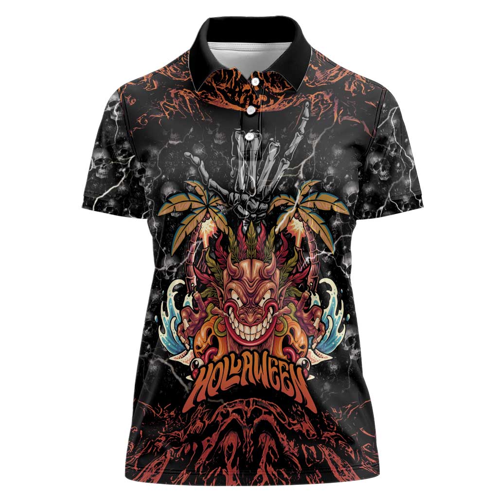 Aloha Halloween Women Polo Shirt Horror Tiki Heavy Metal Style - Wonder Print Shop