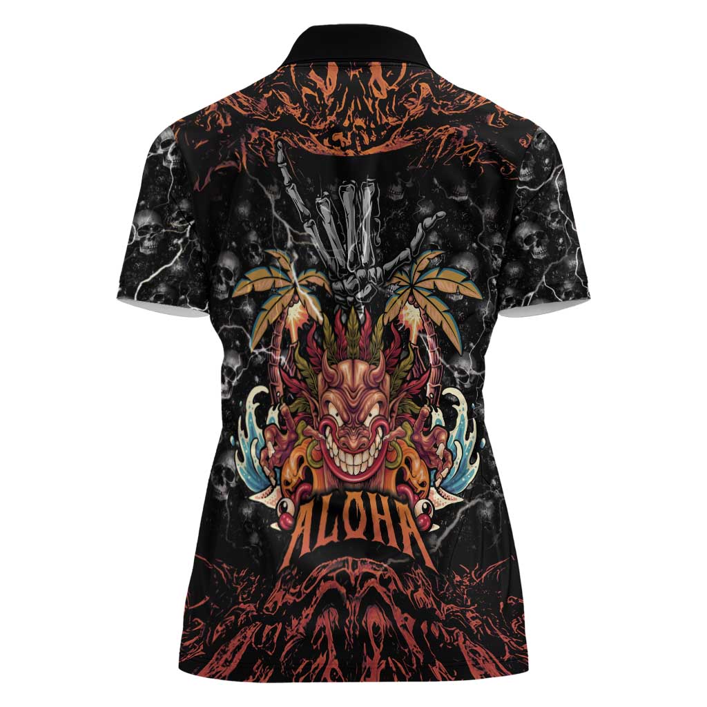 Aloha Halloween Women Polo Shirt Horror Tiki Heavy Metal Style - Wonder Print Shop