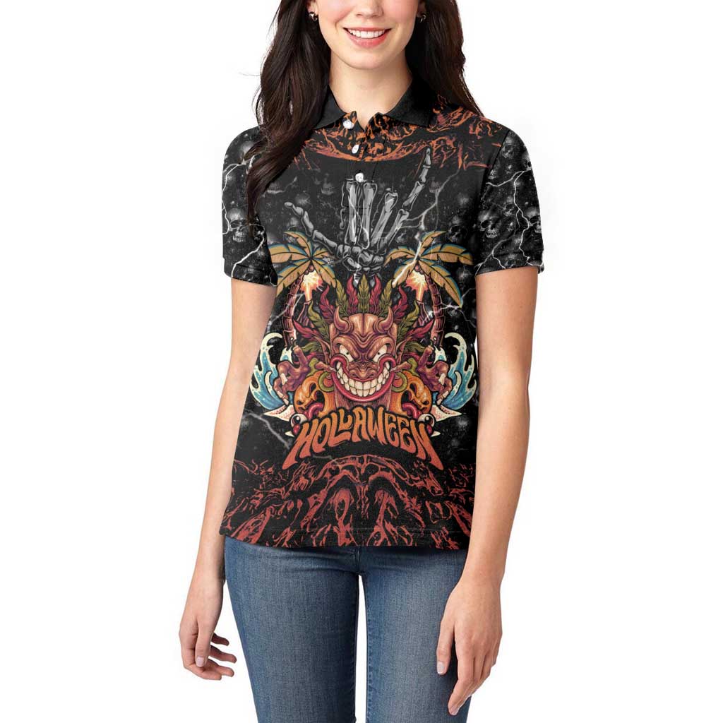 Aloha Halloween Women Polo Shirt Horror Tiki Heavy Metal Style - Wonder Print Shop