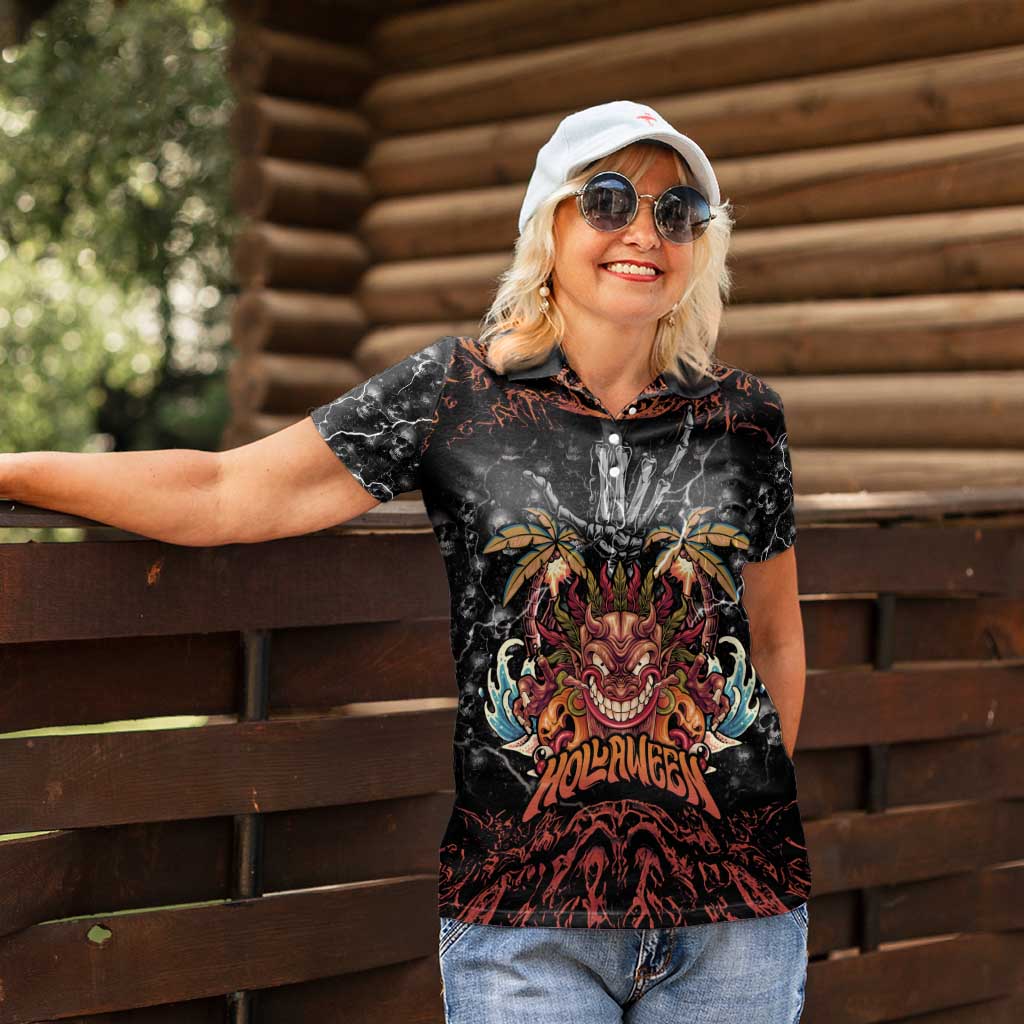 Aloha Halloween Women Polo Shirt Horror Tiki Heavy Metal Style - Wonder Print Shop