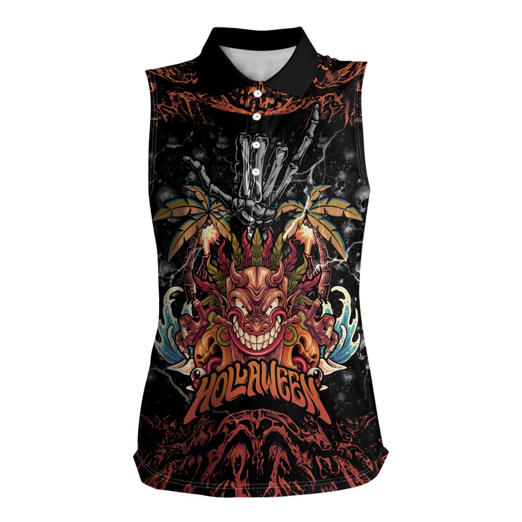 Aloha Halloween Women Sleeveless Polo Shirt Horror Tiki Heavy Metal Style - Wonder Print Shop