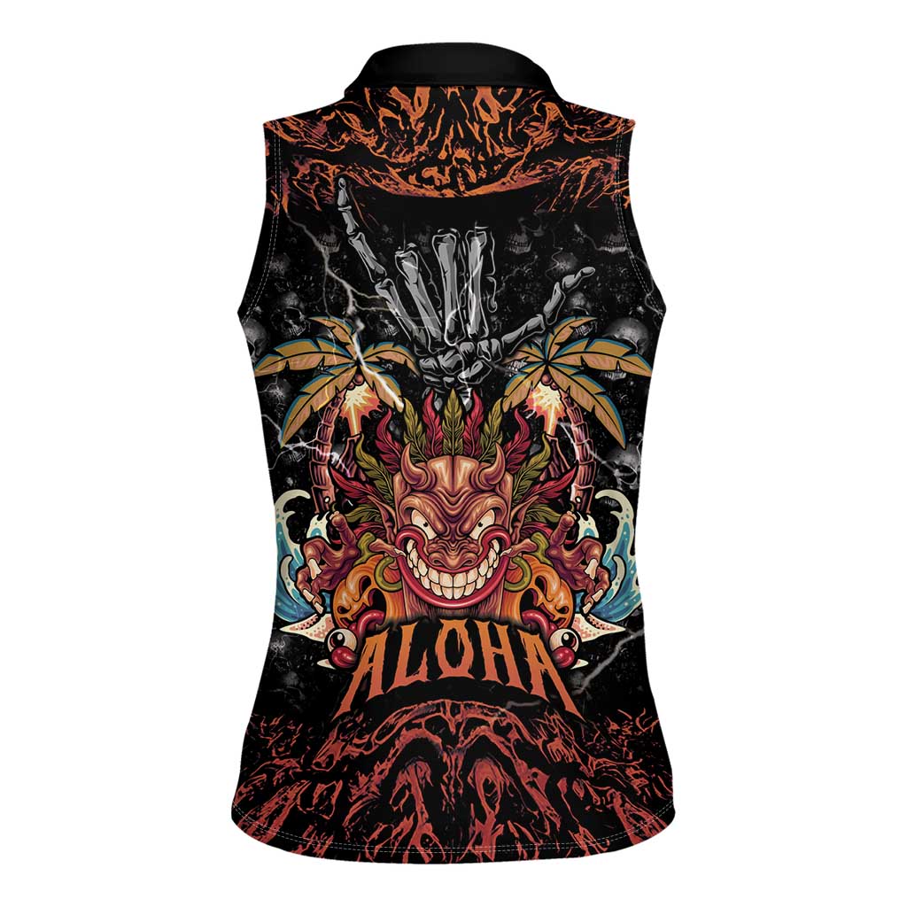 Aloha Halloween Women Sleeveless Polo Shirt Horror Tiki Heavy Metal Style - Wonder Print Shop