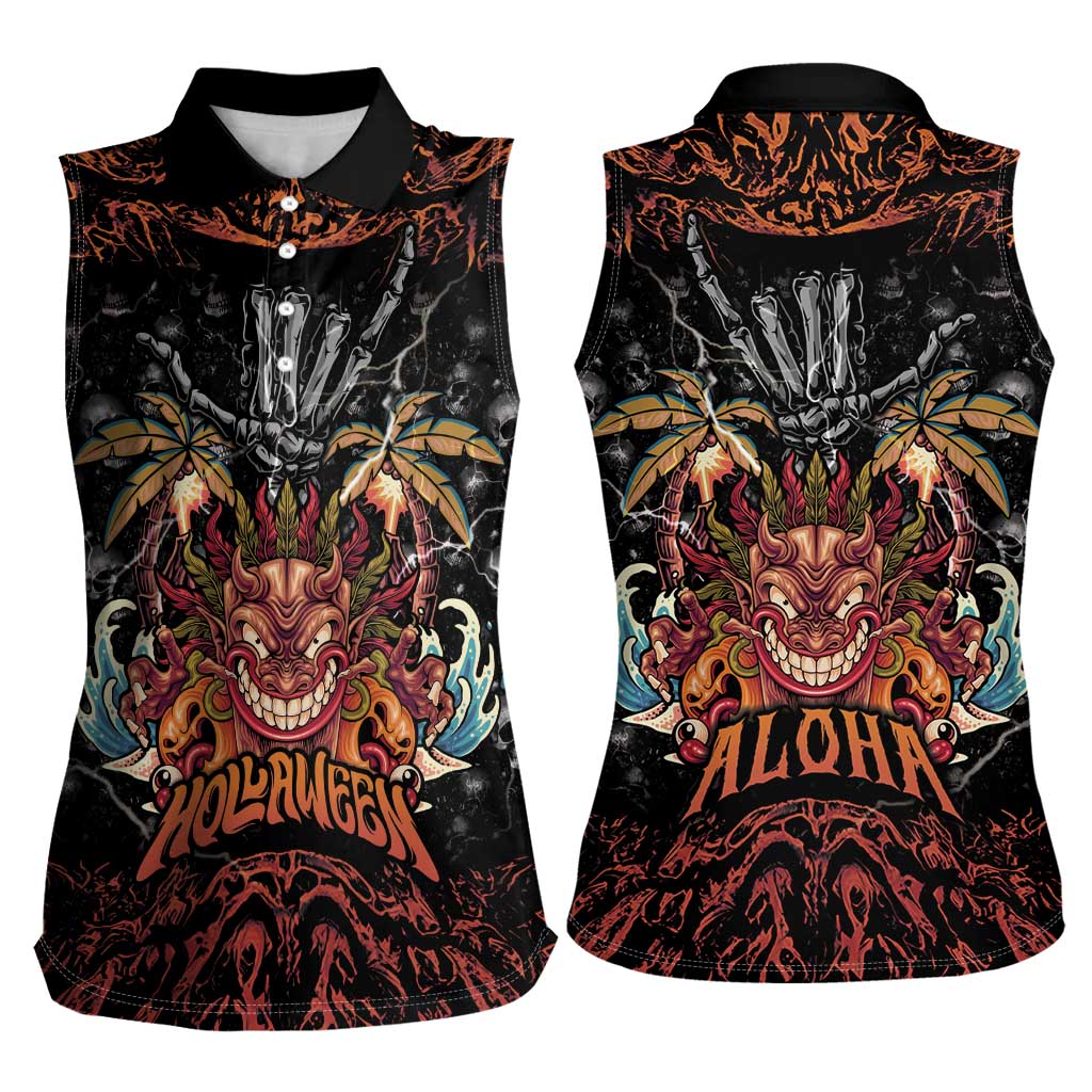Aloha Halloween Women Sleeveless Polo Shirt Horror Tiki Heavy Metal Style - Wonder Print Shop