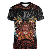 Aloha Halloween Women V-Neck T-Shirt Horror Tiki Heavy Metal Style - Wonder Print Shop