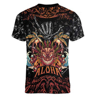 Aloha Halloween Women V-Neck T-Shirt Horror Tiki Heavy Metal Style - Wonder Print Shop