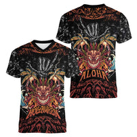 Aloha Halloween Women V-Neck T-Shirt Horror Tiki Heavy Metal Style - Wonder Print Shop