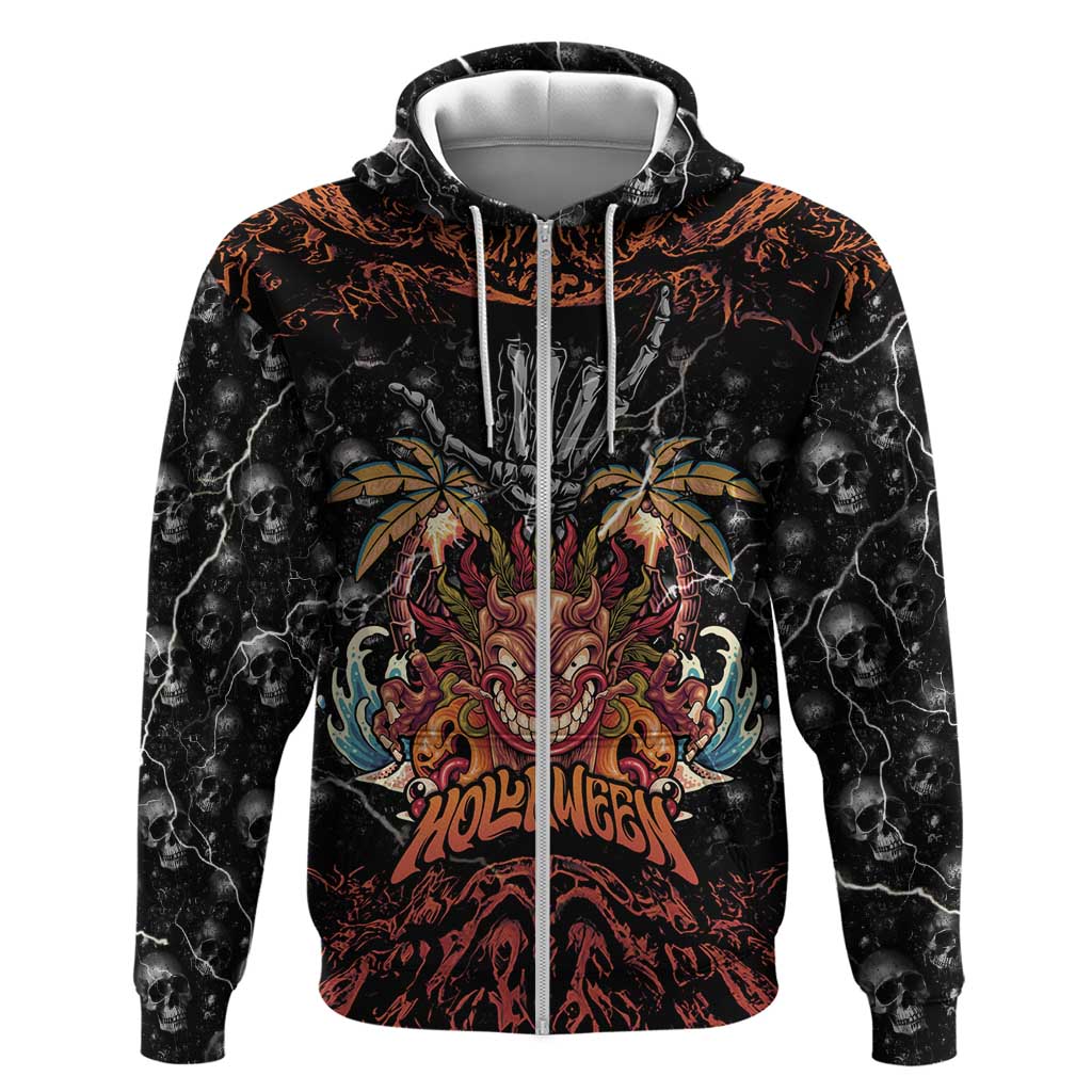 Aloha Halloween Zip Hoodie Horror Tiki Heavy Metal Style - Wonder Print Shop