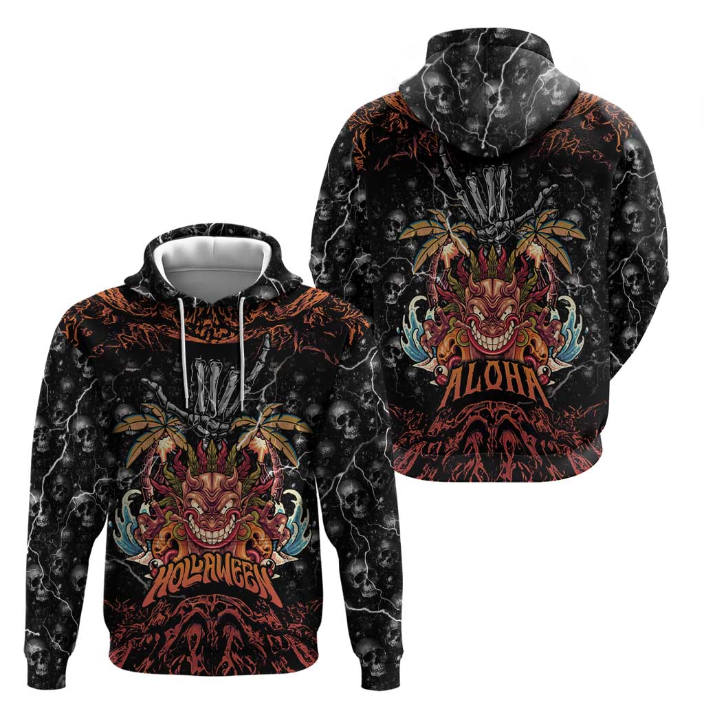 Aloha Halloween Zip Hoodie Horror Tiki Heavy Metal Style - Wonder Print Shop