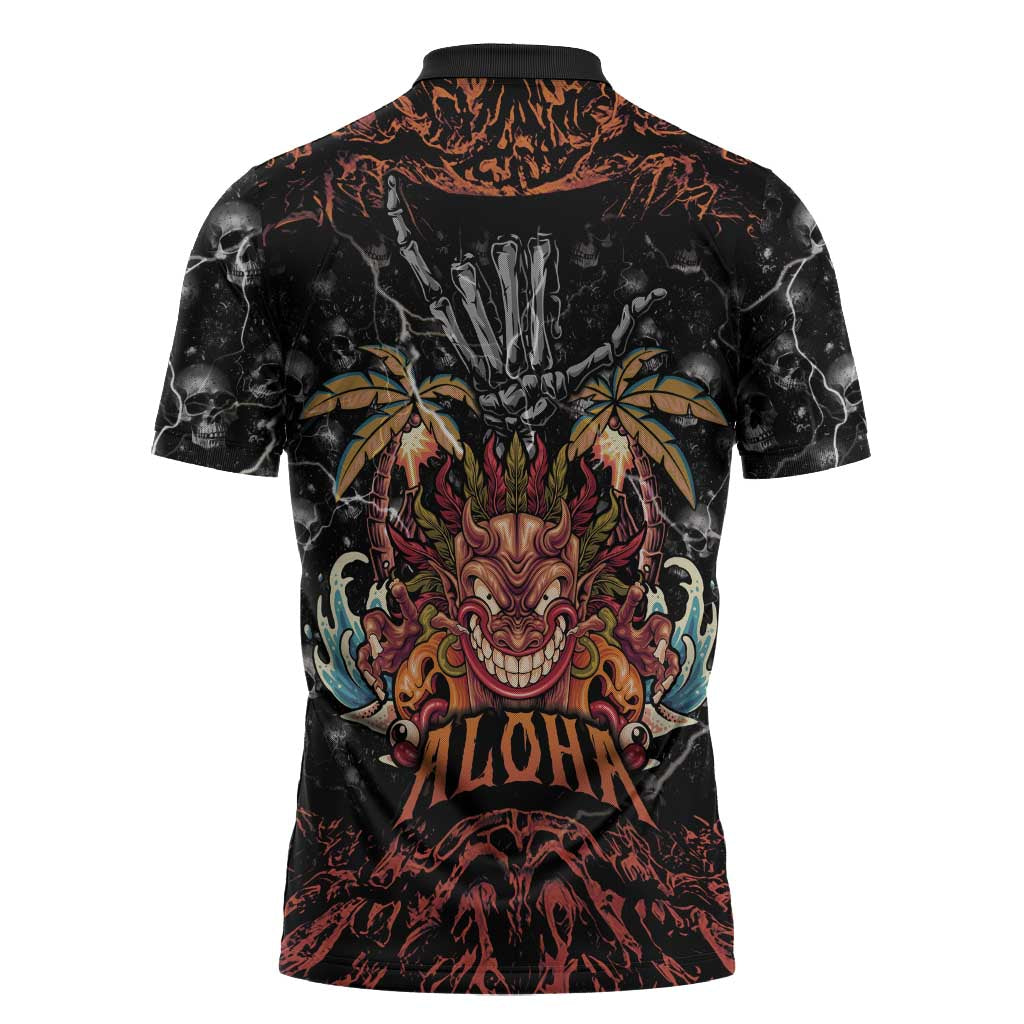 Aloha Halloween Zipper Polo Shirt Horror Tiki Heavy Metal Style - Wonder Print Shop