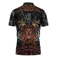 Aloha Halloween Zipper Polo Shirt Horror Tiki Heavy Metal Style - Wonder Print Shop