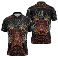 Aloha Halloween Zipper Polo Shirt Horror Tiki Heavy Metal Style - Wonder Print Shop