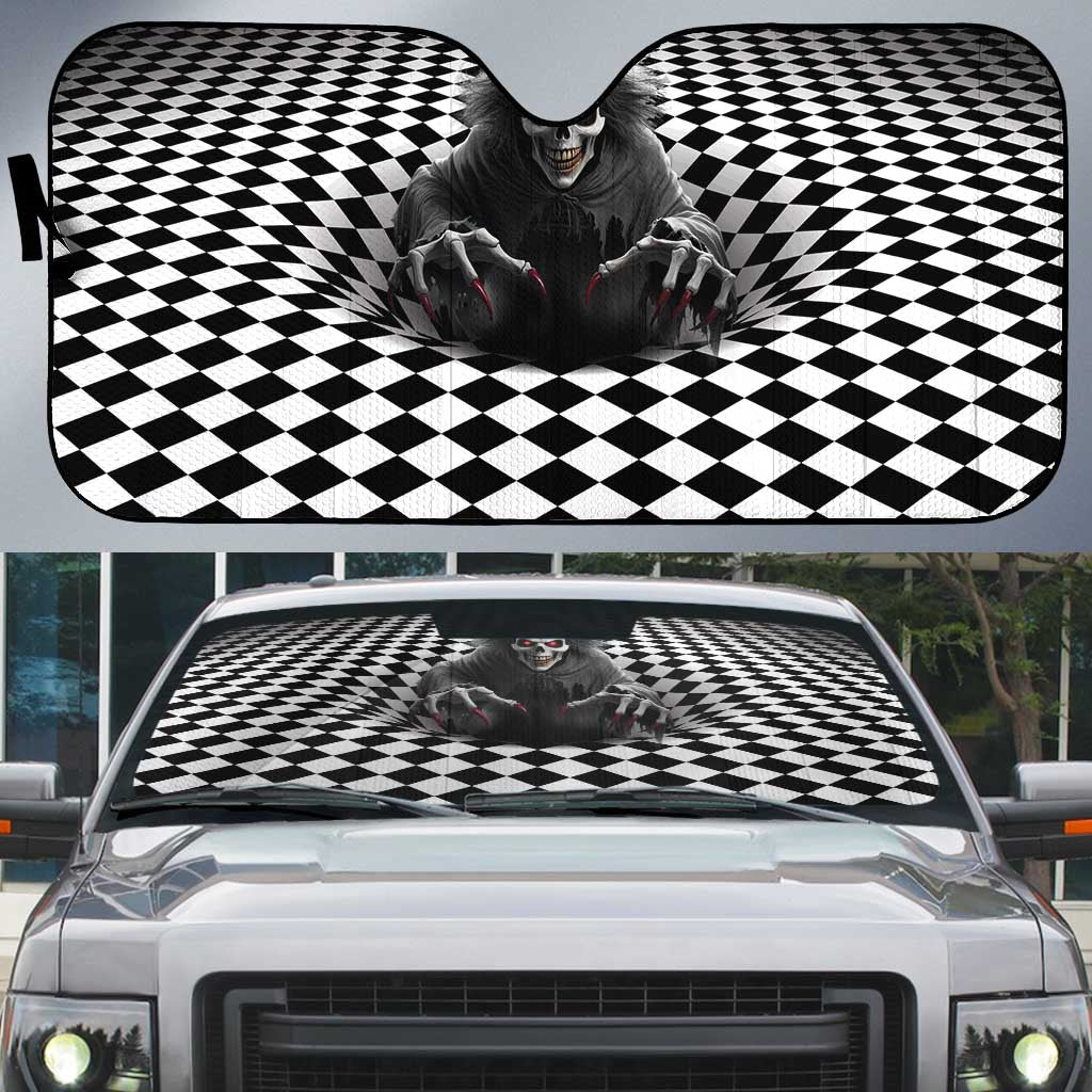 3D Illusion Horror Halloween Auto Sun Shade Creepy Evil Skull - Wonder Print Shop