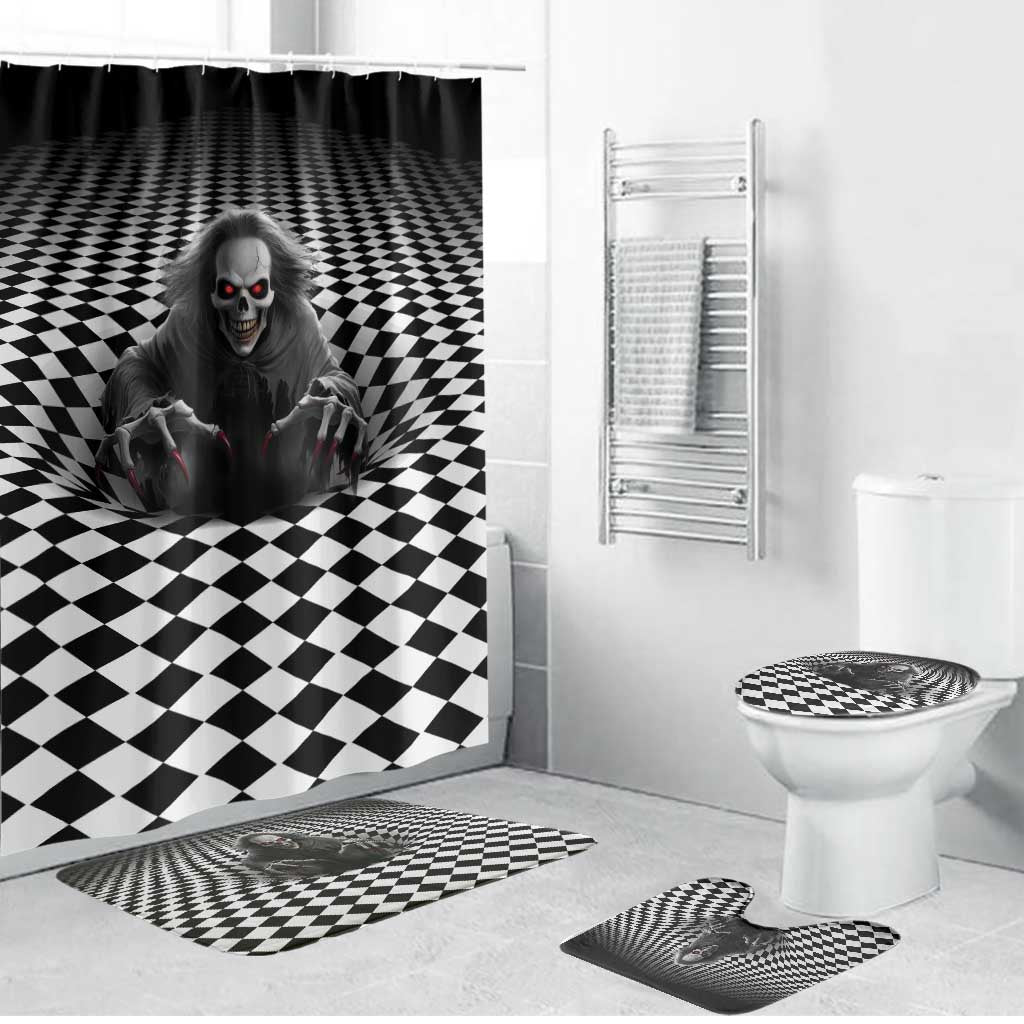 3D Illusion Horror Halloween Bathroom Set Creepy Evil Skull - Wonder Print Shop
