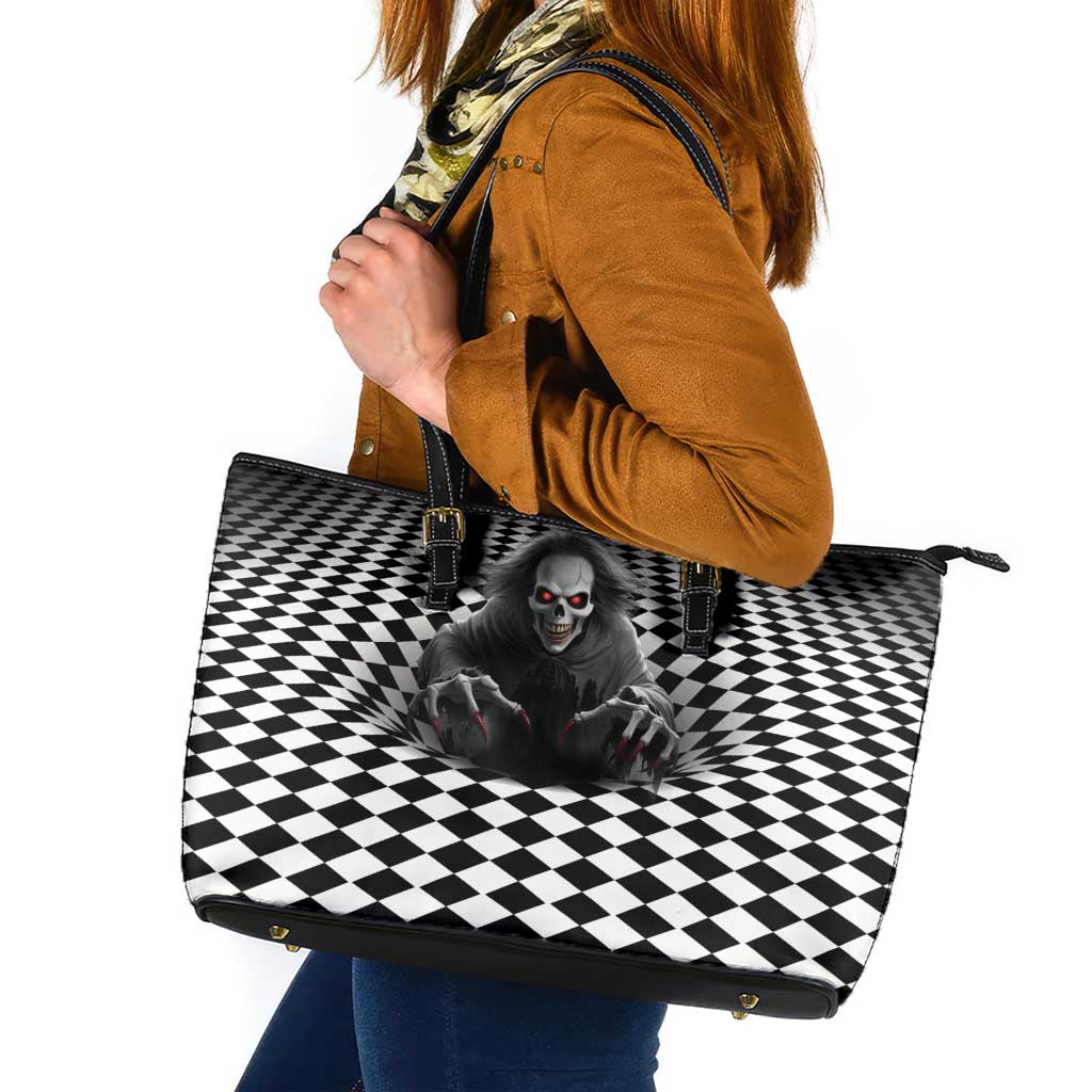 3D Illusion Horror Halloween Leather Tote Bag Creepy Evil Skull - Wonder Print Shop