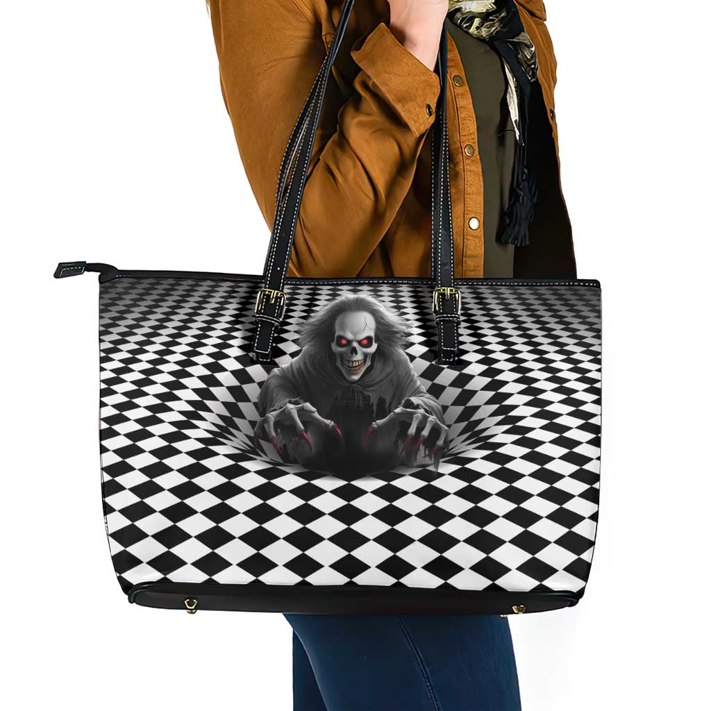 3D Illusion Horror Halloween Leather Tote Bag Creepy Evil Skull - Wonder Print Shop