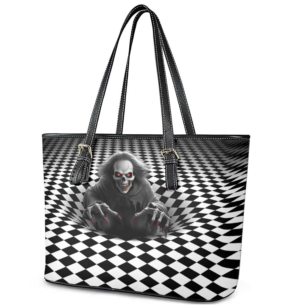 3D Illusion Horror Halloween Leather Tote Bag Creepy Evil Skull - Wonder Print Shop