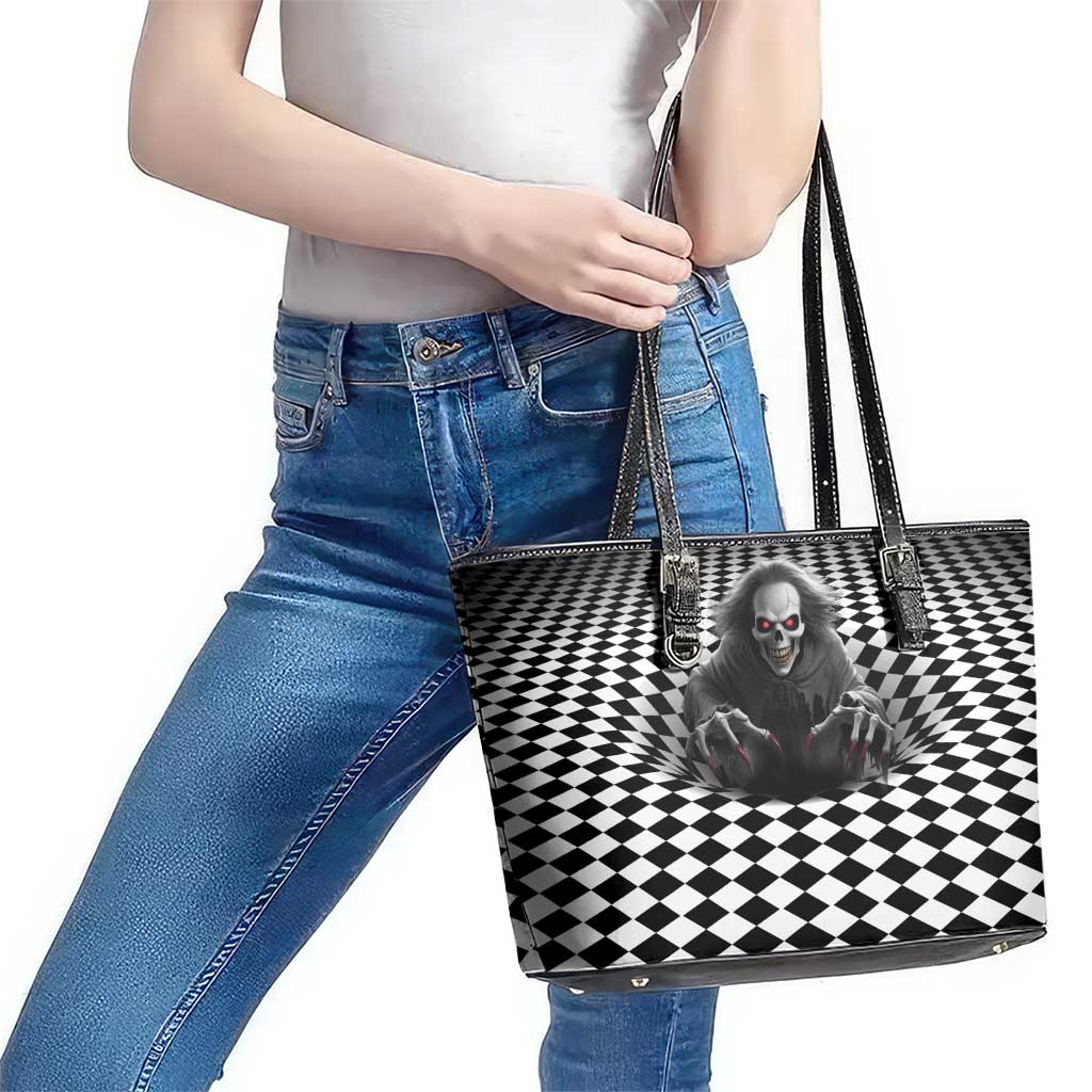 3D Illusion Horror Halloween Leather Tote Bag Creepy Evil Skull - Wonder Print Shop