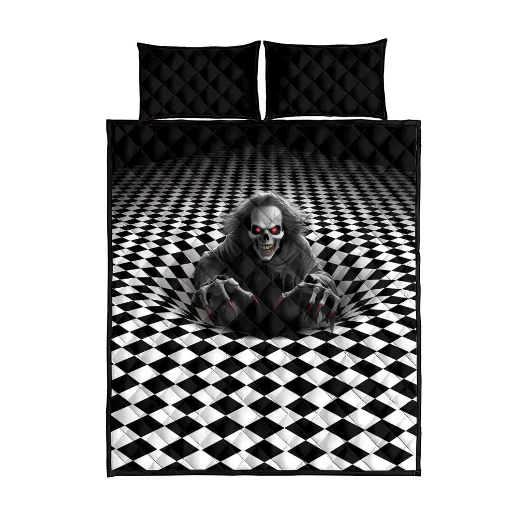 3D Illusion Horror Halloween Quilt Bed Set Creepy Evil Skull - Wonder Print Shop