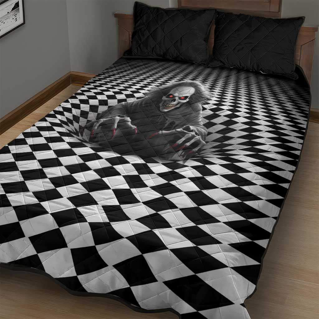 3D Illusion Horror Halloween Quilt Bed Set Creepy Evil Skull - Wonder Print Shop
