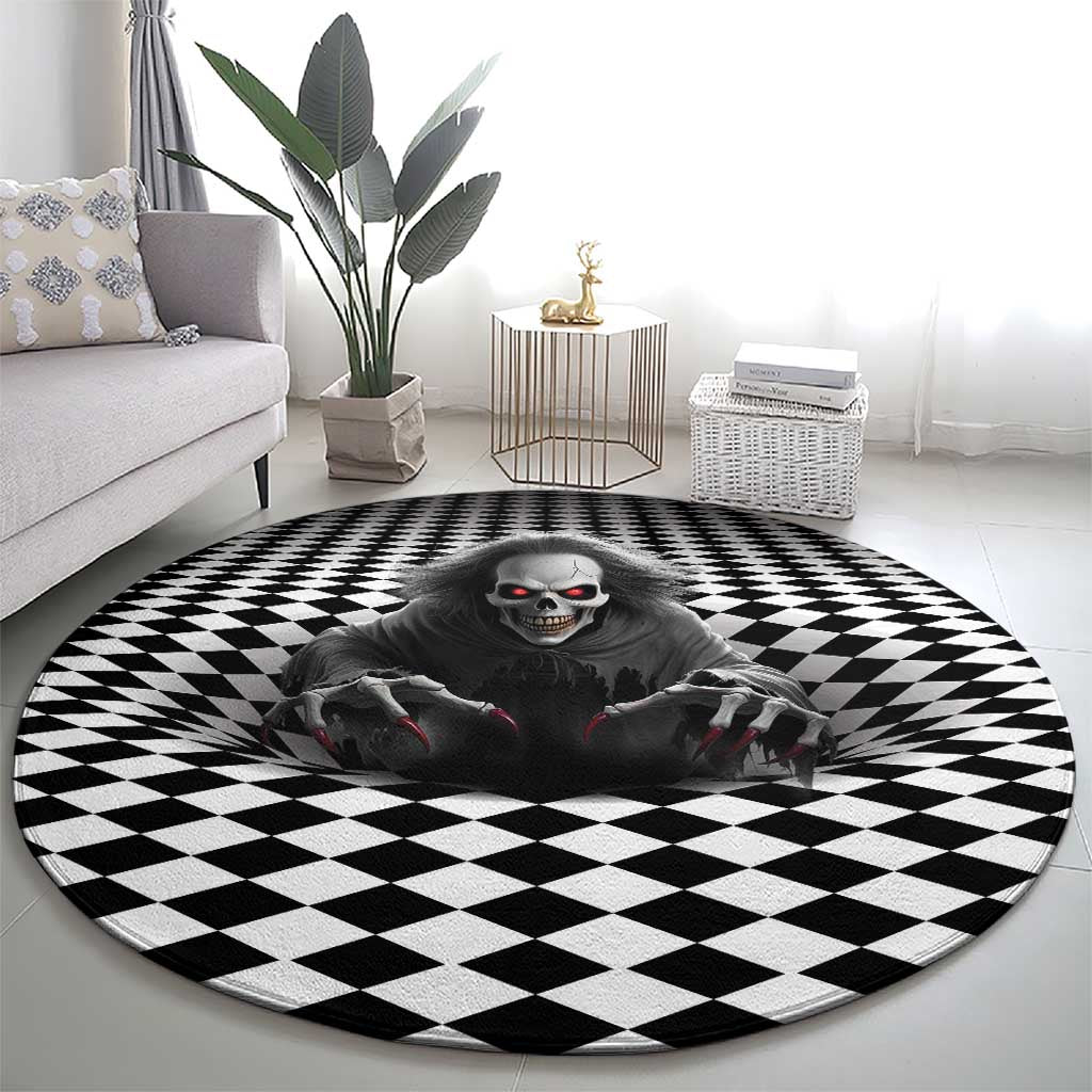 3D Illusion Horror Halloween Round Carpet Creepy Evil Skull - Wonder Print Shop