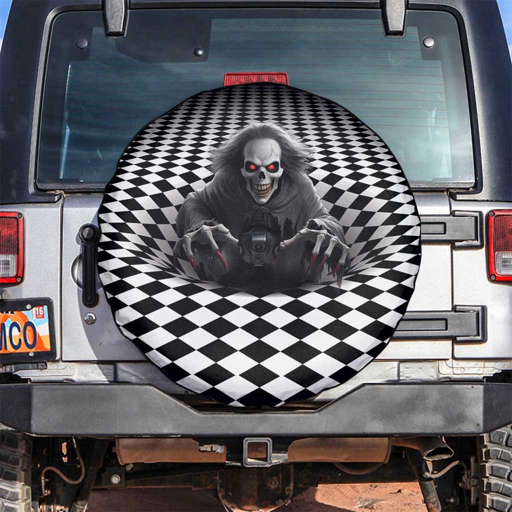 3D Illusion Horror Halloween Spare Tire Cover Creepy Evil Skull - Wonder Print Shop