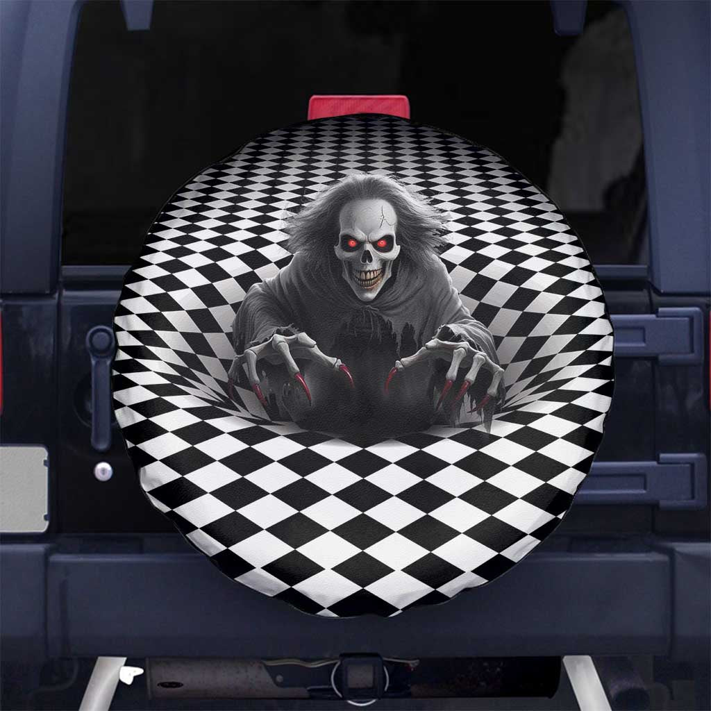 3D Illusion Horror Halloween Spare Tire Cover Creepy Evil Skull - Wonder Print Shop