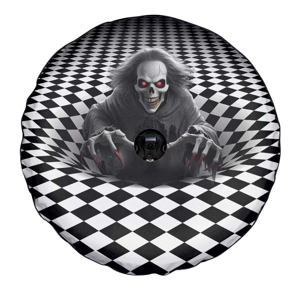 3D Illusion Horror Halloween Spare Tire Cover Creepy Evil Skull - Wonder Print Shop