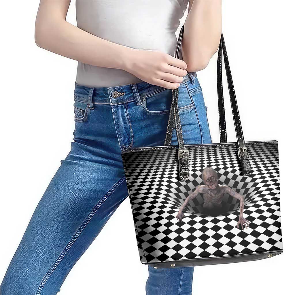 3D Illusion Horror Halloween Leather Tote Bag Horrible Scary Zombie - Wonder Print Shop
