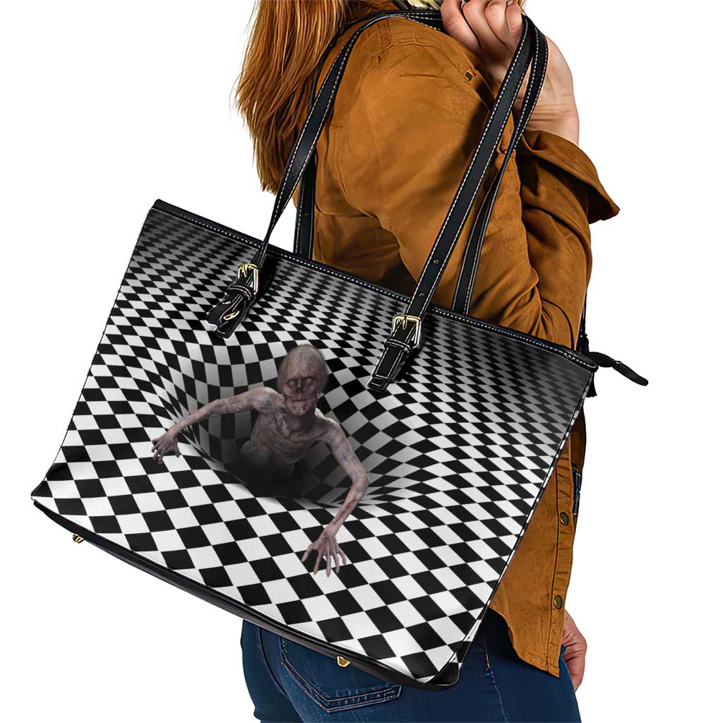 3D Illusion Horror Halloween Leather Tote Bag Horrible Scary Zombie - Wonder Print Shop