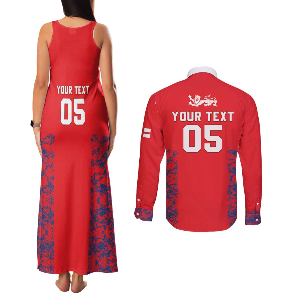 Custom England Cricket Couples Matching Tank Maxi Dress and Long Sleeve Button Shirt Go Three Lions Simple Style LT05 - Wonder Print Shop
