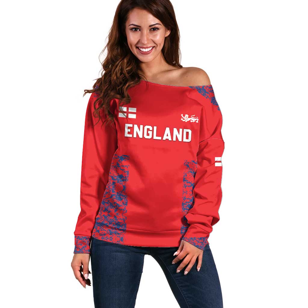 Custom England Cricket Off Shoulder Sweater Go Three Lions Simple Style LT05 - Wonder Print Shop