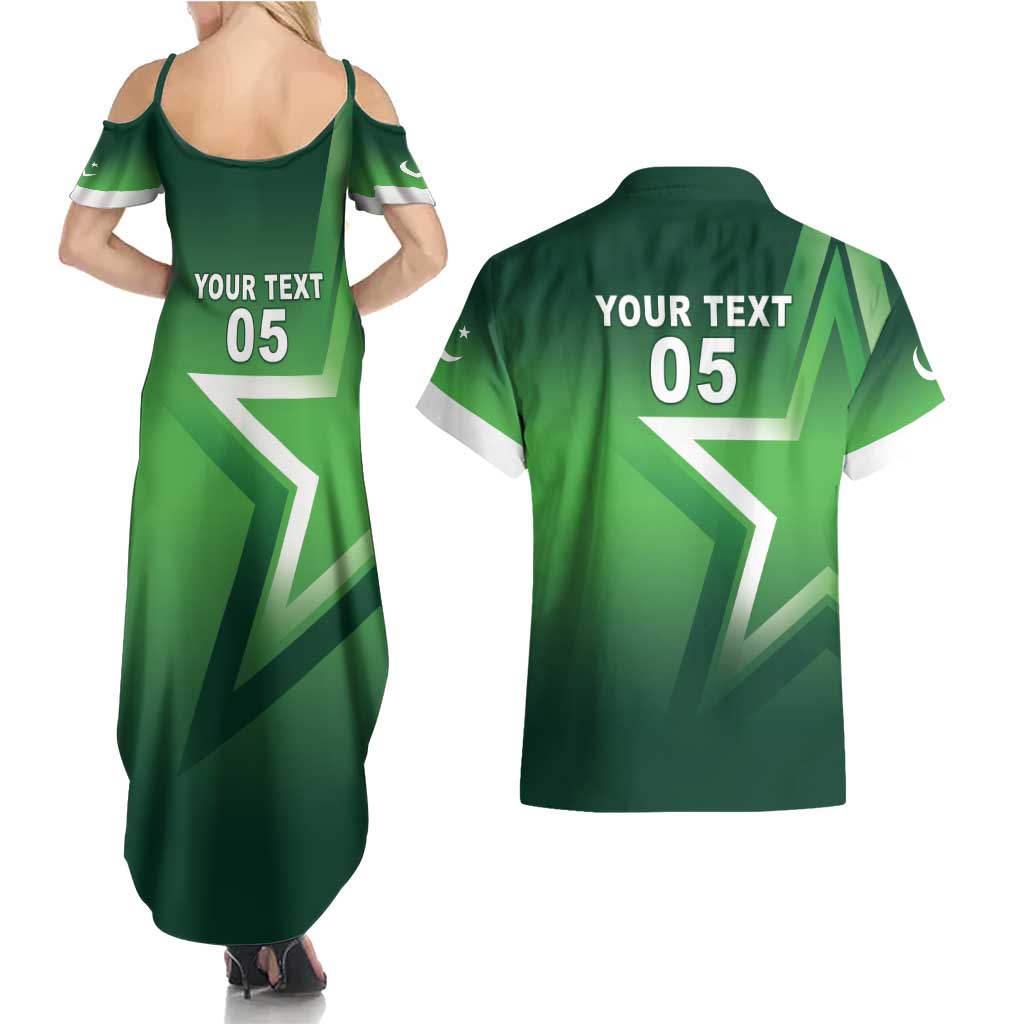 Custom Pakistan Cricket Couples Matching Summer Maxi Dress and Hawaiian Shirt Go Champions Shaheens LT05 - Wonder Print Shop
