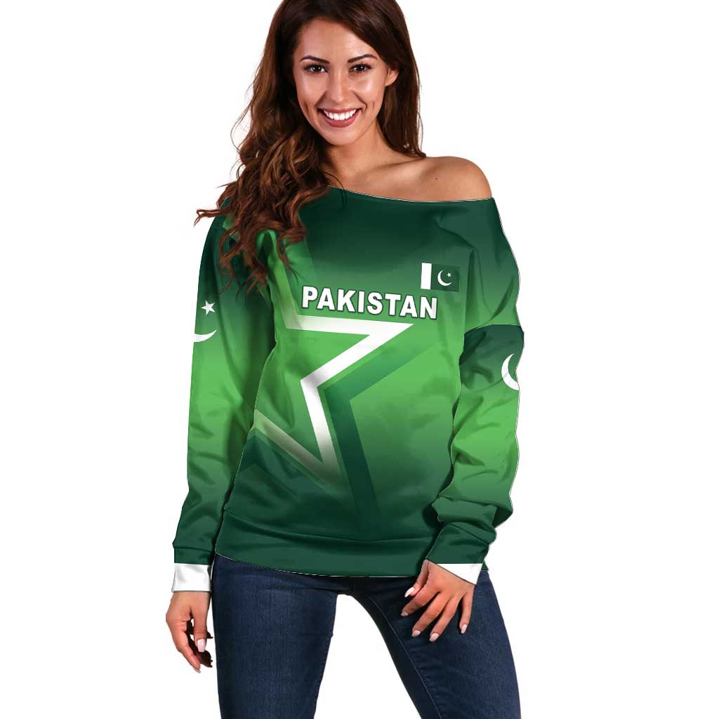 Custom Pakistan Cricket Off Shoulder Sweater Go Champions Shaheens LT05 - Wonder Print Shop