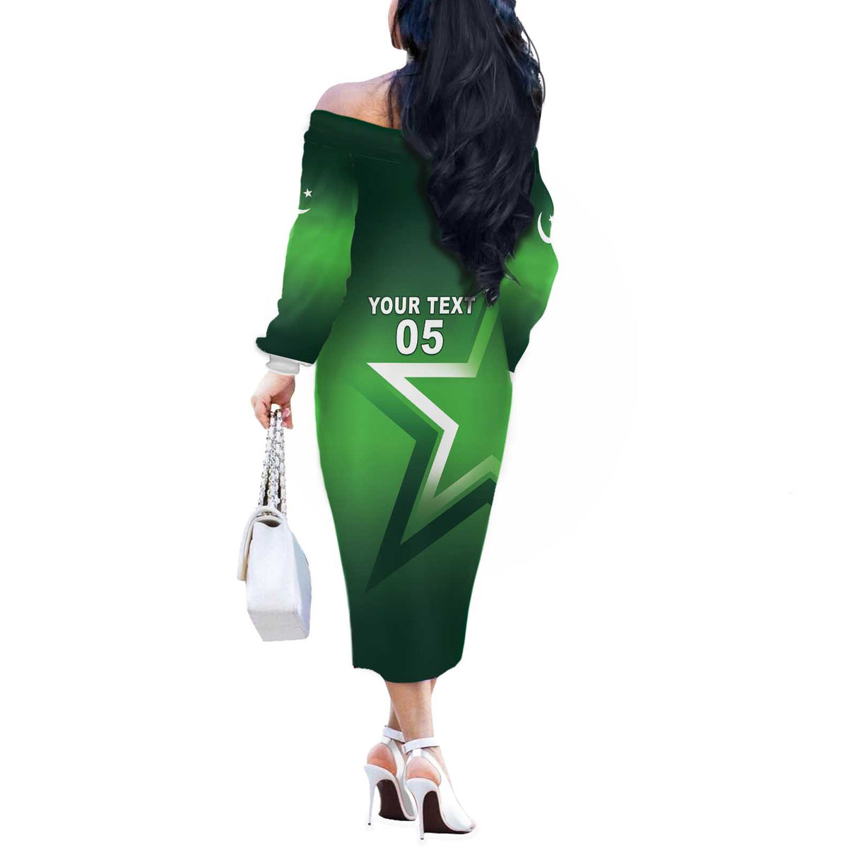 Custom Pakistan Cricket Off The Shoulder Long Sleeve Dress Go Champions Shaheens LT05 - Wonder Print Shop