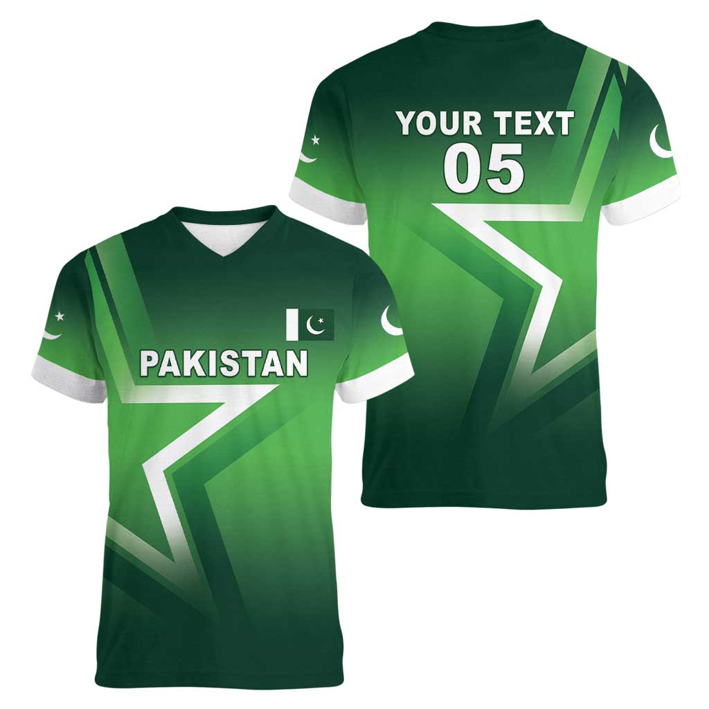 Custom Pakistan Cricket Women V-Neck T-Shirt Go Champions Shaheens LT05 - Wonder Print Shop