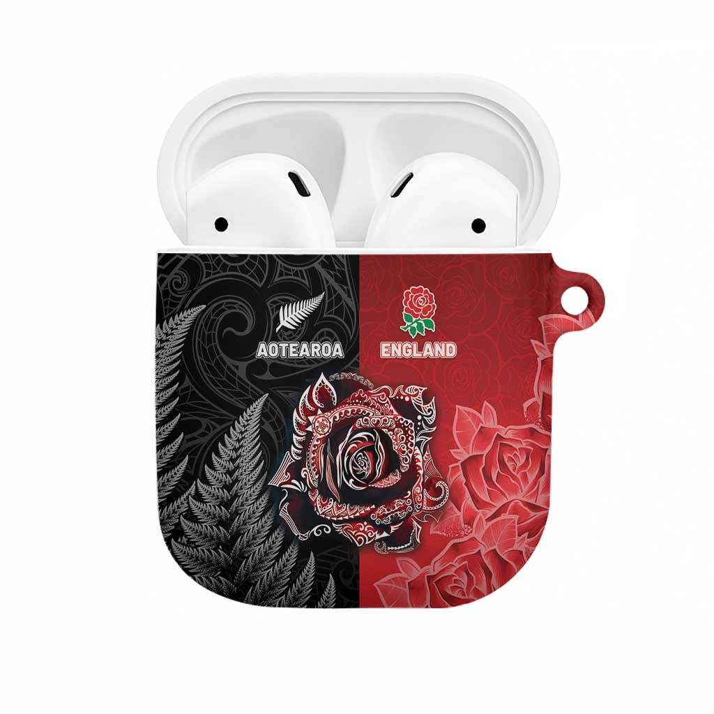 New Zealand And England Rugby AirPods Case Red Rose Mix Maori Pattern - Wonder Print Shop