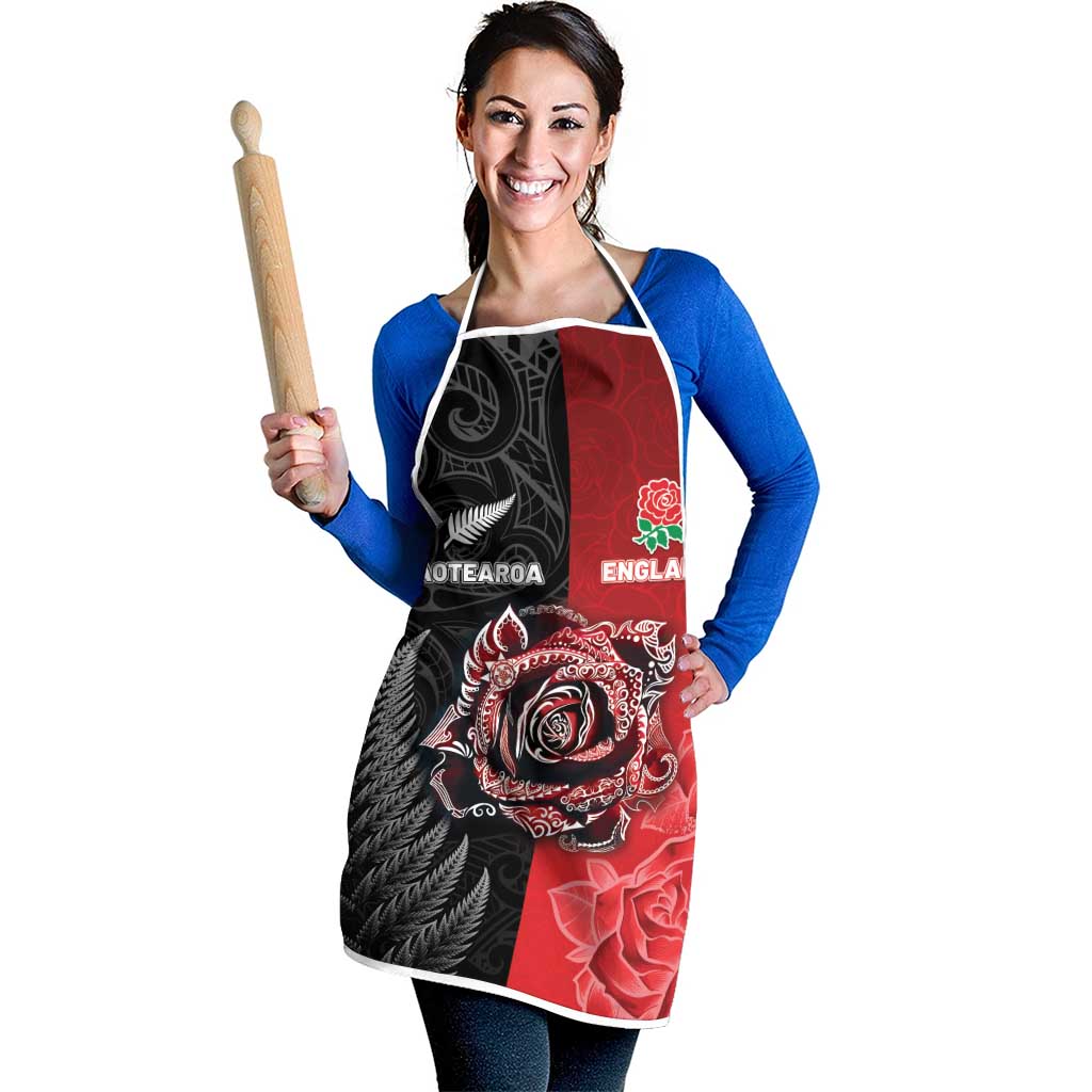 New Zealand And England Rugby Apron Red Rose Mix Maori Pattern - Wonder Print Shop