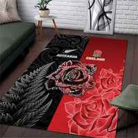 New Zealand And England Rugby Area Rug Red Rose Mix Maori Pattern - Wonder Print Shop