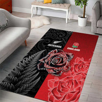New Zealand And England Rugby Area Rug Red Rose Mix Maori Pattern - Wonder Print Shop